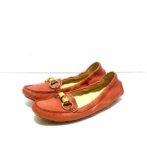 Gucci Bamboo Horsebit driving loafers in coral orange leather size 37